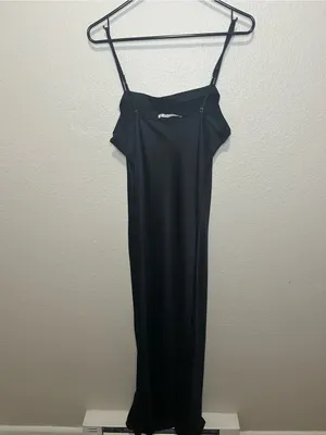 Abercrombie & Fitch Black Satin Slip Maxi Dress M Square Neck Y2K Minimalist thumbnail 5