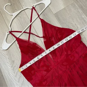 Applique Plunge Maxi Dress floral mesh slits womens Red (medium) formal party thumbnail 4