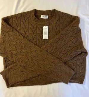 Double Zero Chocolate Brown Cable Crewneck Sweater thumbnail 1