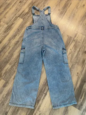 Aerie Cargo Denim Utility Overalls Dungarees Blue Size XL thumbnail 11