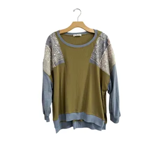 Free‎ People Olive Green Patchwork Boho Oversized Blouse Top Size Small thumbnail 2