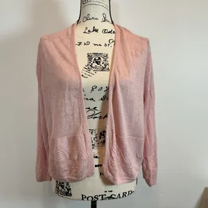 Nanette Lepore 100% Linen Cardigan Open Knit Lightweight Pink Sweater‎ Sz L thumbnail 2