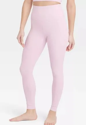 Ultra High-Rise Ribbed Leggings - Light Pink thumbnail 1