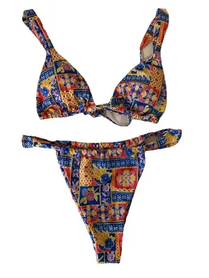 Women's Brazilian Cut Size Medium Bikini - Colorful Multi Color Floral Print. thumbnail 1