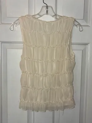 Cream Ruched Sleeveless Blouse Top Stretch -Size S/M, Unbranded thumbnail 3