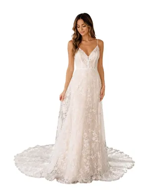 Wear Your Love Lace Wedding Dress Boho Bridal Gown Train NWT Size Large 12 thumbnail 1