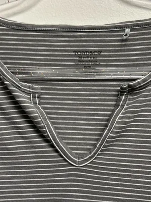 Toad&Co Tamaya Dos Gray and White Striped V-Neck Long Sleeve Organic cotton Top thumbnail 6