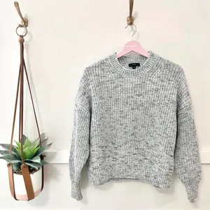 J Crew Marled Cotton-Blend Crewneck Sweater Size L Blue Cozy Minimalist Coastal thumbnail 2