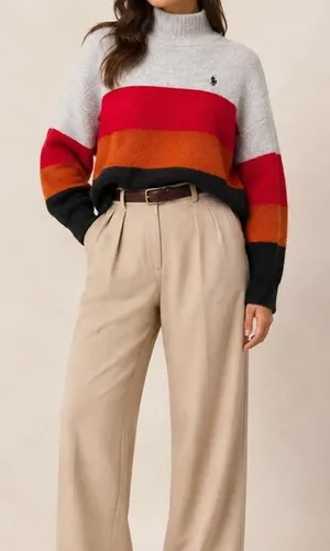 Mock Neck Sweater U.S. Polo Assn Colorblock Après Ski Retro Preppy Size Small thumbnail 1