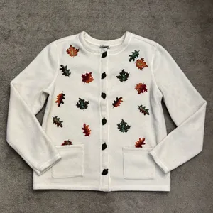 Fashion Bug Autumn Fall Leaves Fleece Cardigan Vintage 90’s Vintage thumbnail 1