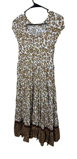 Soft‎ Surroundings Leopard Print Tiered Midi Dress Brown White PXS thumbnail 1