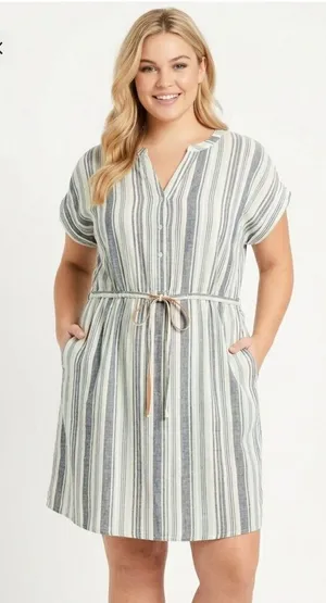 Time and Tru Striped Blue and White Dress size XLarge linen rayon fabric blend thumbnail 1