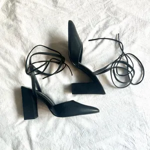 lulus lace up black pump heels thumbnail 1