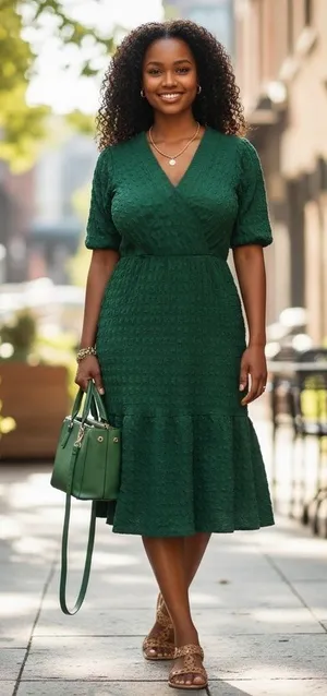 Ninety Deep Green Textured Midi Dress NWOT thumbnail 1