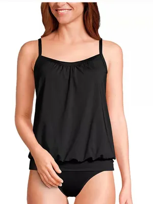Lands End Womens Blouson Chlorine Resistant Tankini Swim Top in Black Size 16 thumbnail 1
