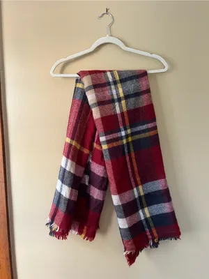 Garage Plaid Blanket Scarf in Red, Navy & White thumbnail 5