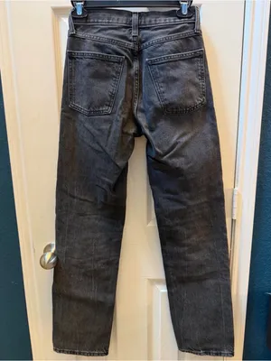 Zara women’s Straight Black Washed Denim Jeans thumbnail 2