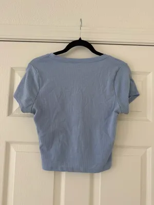Basic V neck Crop Top Blue Size L thumbnail 2