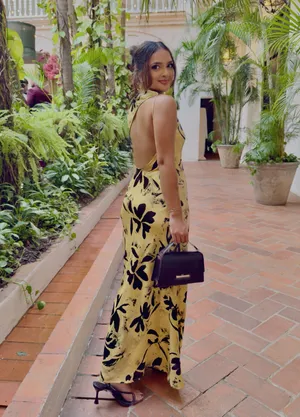 Topshop Dress Yellow & Black Floral Maxi thumbnail 2