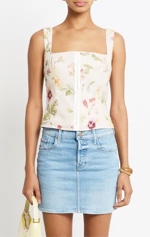 NWT Few Moda Halley Linen Corset Top size 4 palace garden floral kourt Tibi thumbnail 1