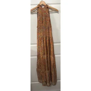 NWOT Rhea Made in India Silk Blend Paisley Halter Maxi Dress Boho Festival, S thumbnail 8