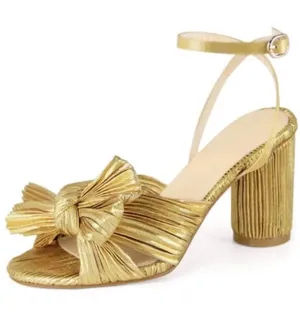 MUCCCUTE Women's Bow Knot Sandals Ankle Buckle Strap Chunky Heeled Size 6 thumbnail 1