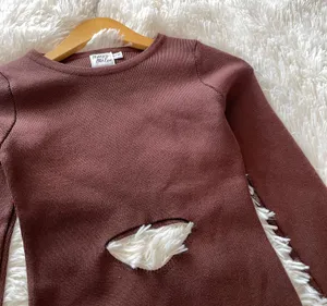 knit cut out Serenity mini dress in brown thumbnail 3