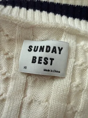 Aritzia Sunday Best Cream & Navy Cable Knit Wool Blend Heritage Sweater Vest thumbnail 3