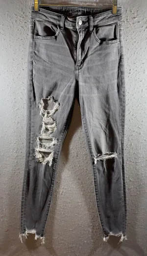 1612‎ | American Eagle Super Hi-Rise Distressed Jegging Jeans Grey Womens 6 Reg thumbnail 1
