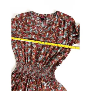Rock & Roll Cowgirl Sz L Ditsy Floral Print Flowy Mini Dress Rust Copper Smocked Waist thumbnail 8