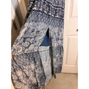 Shore Brand Blue Paisley Cotton Halter Maxi Dress Smocked Cutout Shell Tassels M thumbnail 7