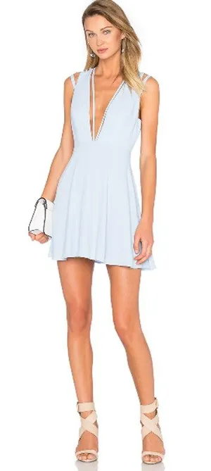 NBD x The Naven Twins No Secrets Periwinkle Plunge Fit & Flare Mini Dress thumbnail 1