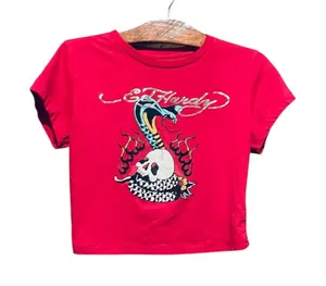 Ed Hardy Red Graphic Tee with Skull Design thumbnail 1
