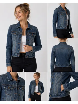 Express Jeans Women’s Medium Denim Jean Jacket Classic Trucker Stretch Blue thumbnail 2