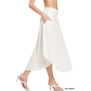 Zenana Woven Crinkle Smocked‎ Waist Maxi Skirt W Pockets - Off White thumbnail 2
