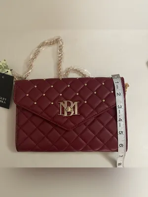 Badgley Mischka NWT Crossbody Diamond Quilting Round Studs on Front Wine Gold thumbnail 9