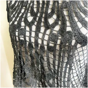 Daytrip Whimsygoth Top Y2K Open Knit Metallic Size Medium Black Silver thumbnail 5