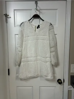 Lulu's White Crochet Tunic Swim Cover-Up thumbnail 2