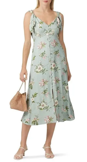 Rebecca Taylor Sleeveless Lita Tie Slip Dress Mint Floral Silk Cottage Size 2 thumbnail 1