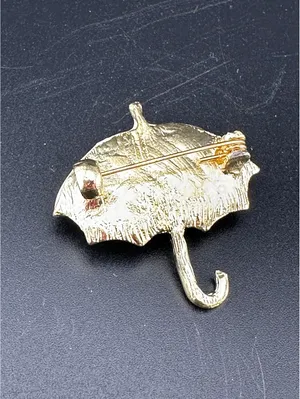 Umbrella Shaped Brooch with White, Blue, and Yellow Enamel thumbnail 3