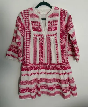 THML Pink & White Geometric Embrodiered Dress size medium thumbnail 1