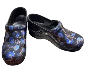 Dansko wms black blue floral leather nursing mules clogs sz 38/7.5-8 SKU 10-213 thumbnail 1