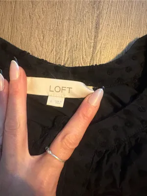 LOFT Black Clip Dot Puff Sleeve Blouse Top Size Large L Textured Peasant Shirt thumbnail 3