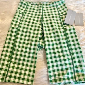 NEW Antonio Melani 5" Bike Shorts High Waisted Size XS Green White Plaid thumbnail 1