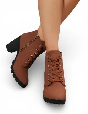 Brown Thick Heel Ankle Boots with Laces and Buckle Size 7 US New in box thumbnail 1