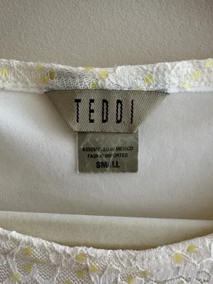 TEDDI Long Sleeve Floral Lace Sequin Blouse, White/Yellow, Size Small thumbnail 6
