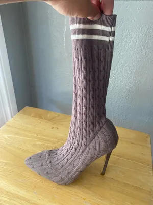Women Mid Calf Sock Boot Knitted Stiletto Boot thumbnail 2