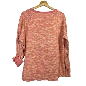 L.L. Bean Womens Sweater‎ Top Roll Tab Sleeve Cotton Heathered Pink Size XL thumbnail 2