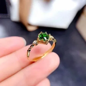 18K Gold Plated Adjustable Birthstone Green Crystal Emerald Ring for Women thumbnail 1