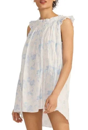 LOVESHACKFANCY Finchley Smocked Mini Dress Blouse Size Petite in Slate Blue NWT thumbnail 2